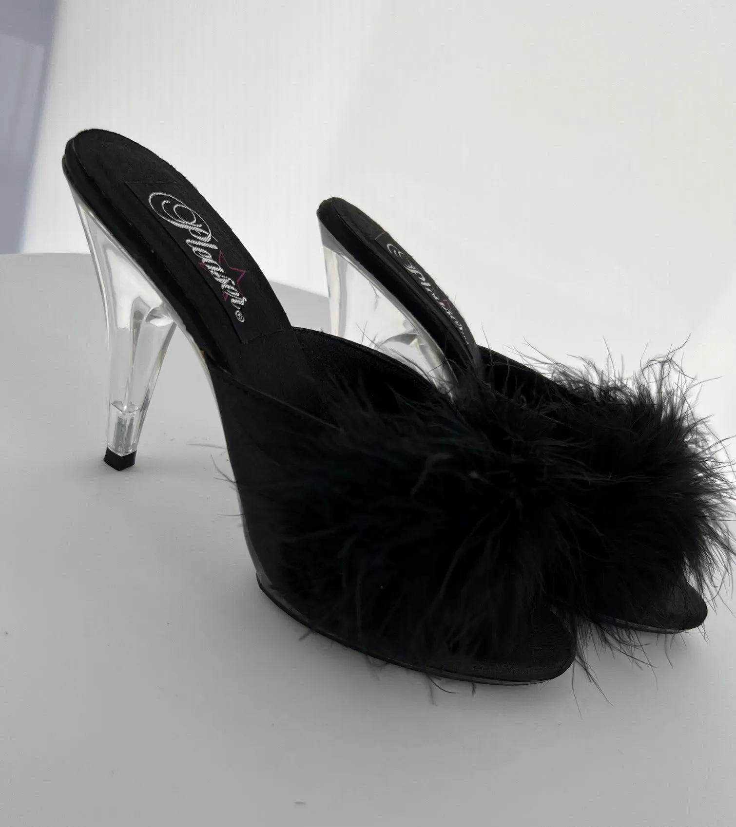 ROMANCE-04 Pleaser Blk Satin High Heel Alternative Footwear Discontinued Sale Stock