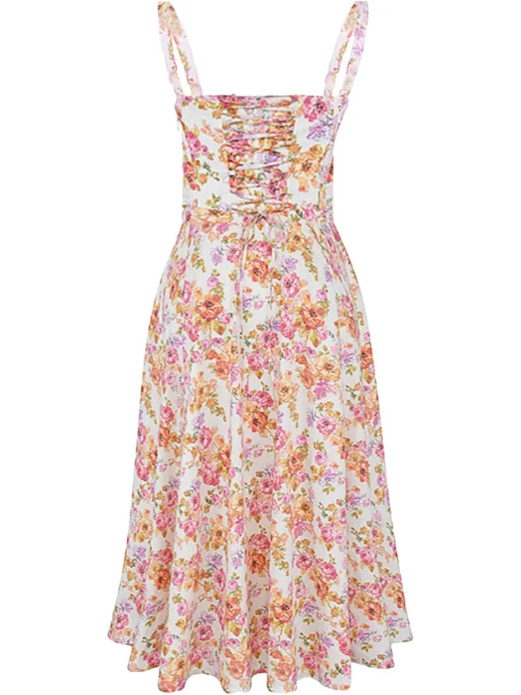 Rosalee Pink Meadow Print Cotton Bustier Sundress
