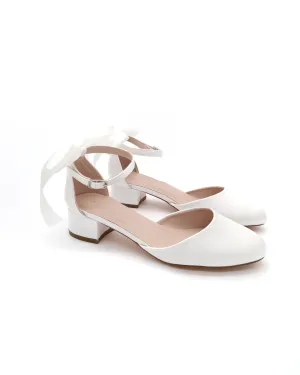 Round Toe Satin Block Heel with Back Satin Bow