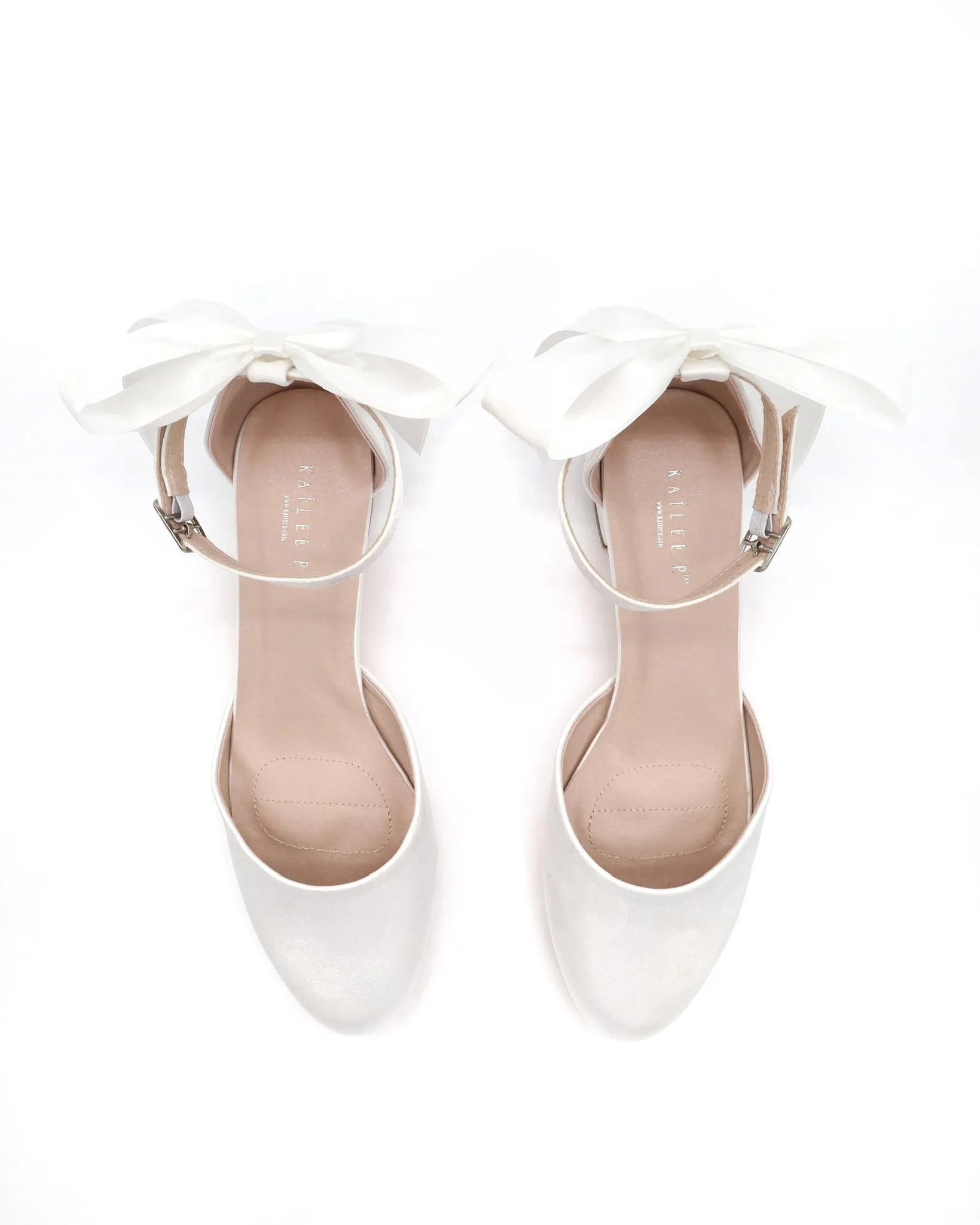 Round Toe Satin Block Heel with Back Satin Bow