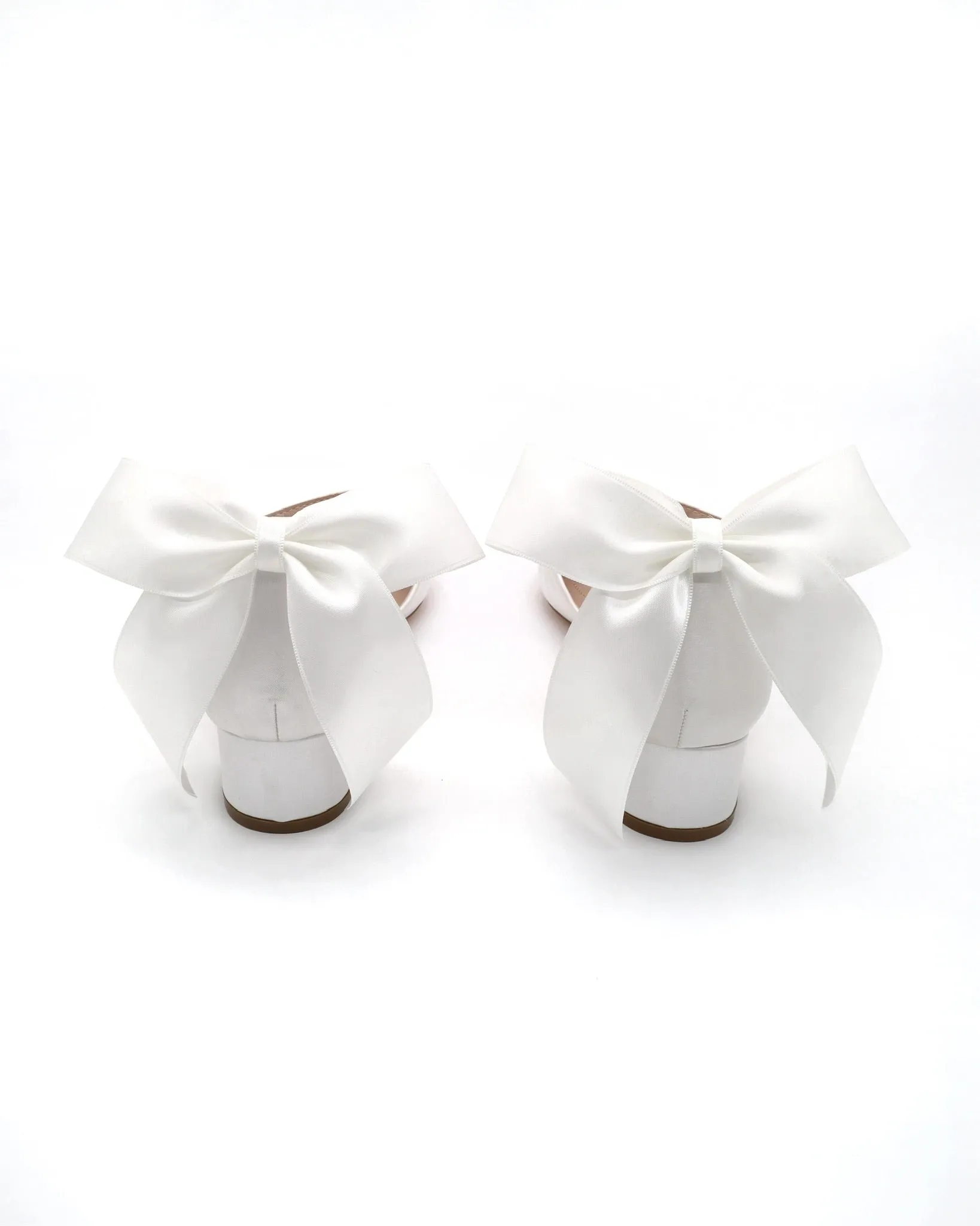 Round Toe Satin Block Heel with Back Satin Bow