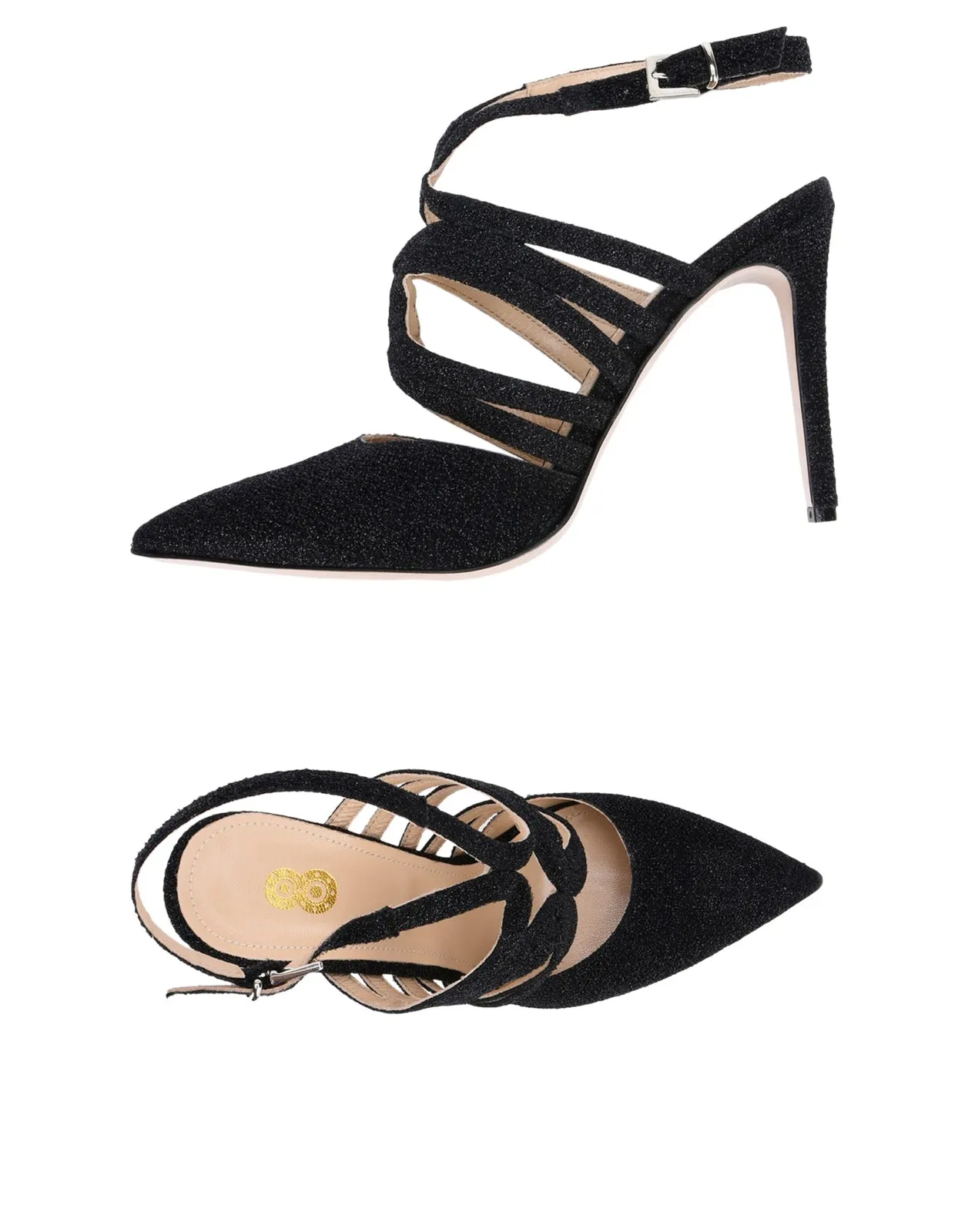 RRP€230 8 Lurex Slingback Shoes US11 EU41 UK8 Black Stiletto Heel Made in Italy