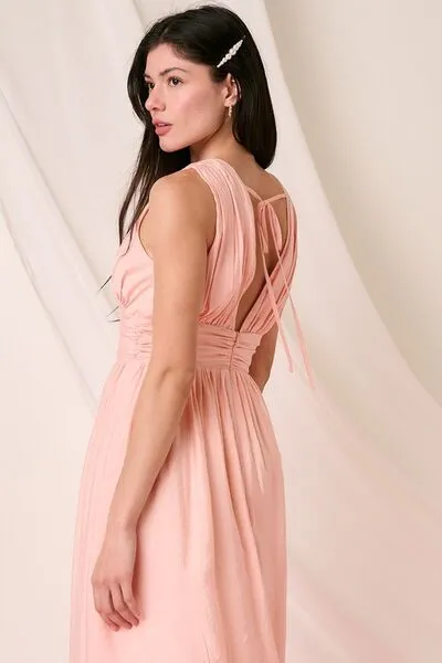 Ruched Sleeveless Midi Dress