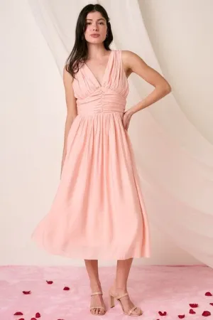 Ruched Sleeveless Midi Dress