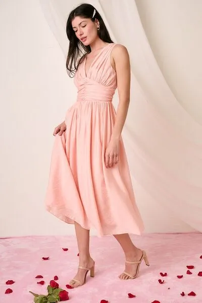 Ruched Sleeveless Midi Dress