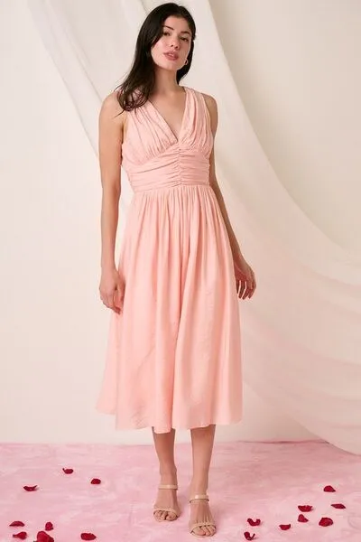 Ruched Sleeveless Midi Dress