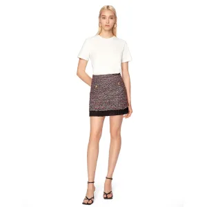 Ruffle Hem Tweed Skirt - Wine