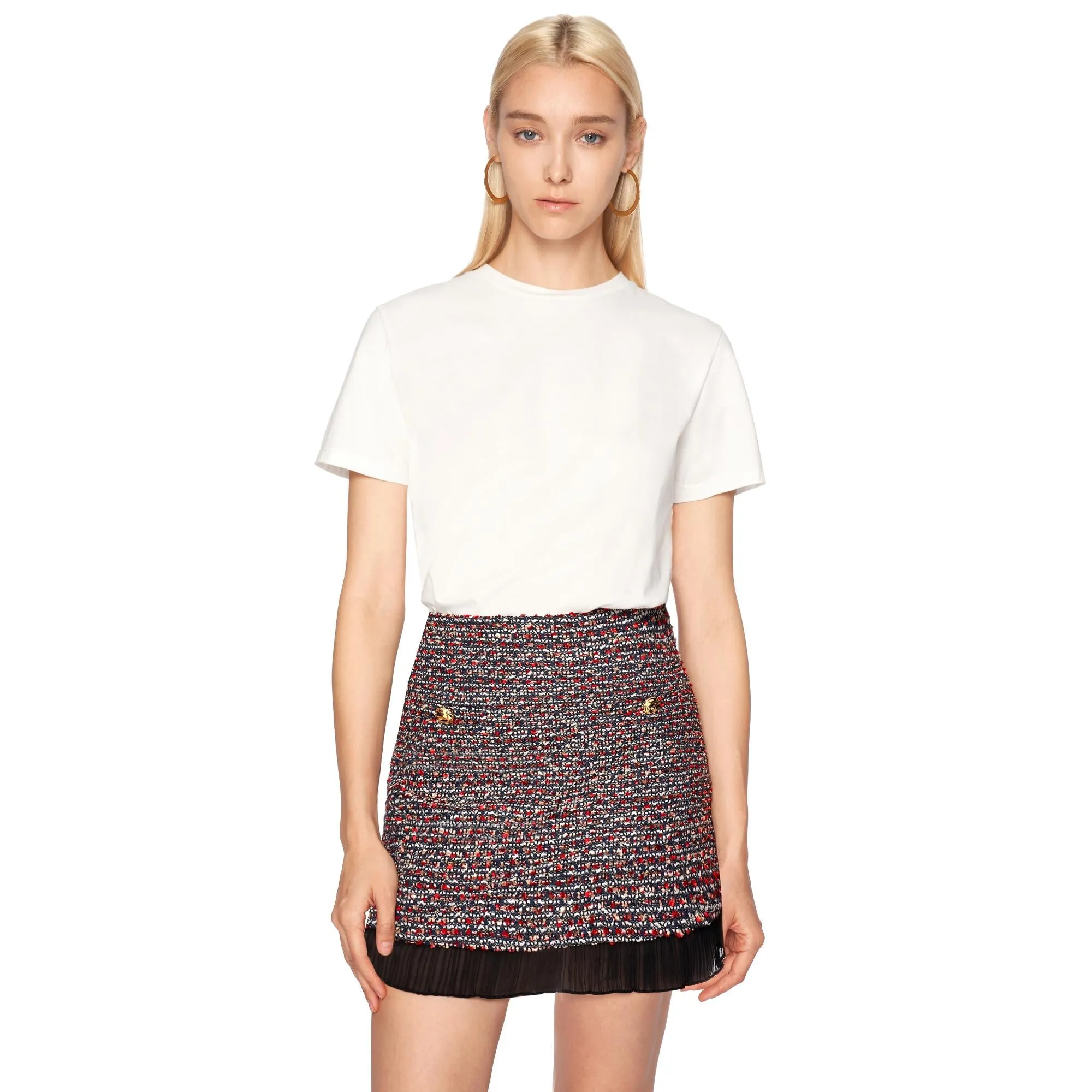 Ruffle Hem Tweed Skirt - Wine
