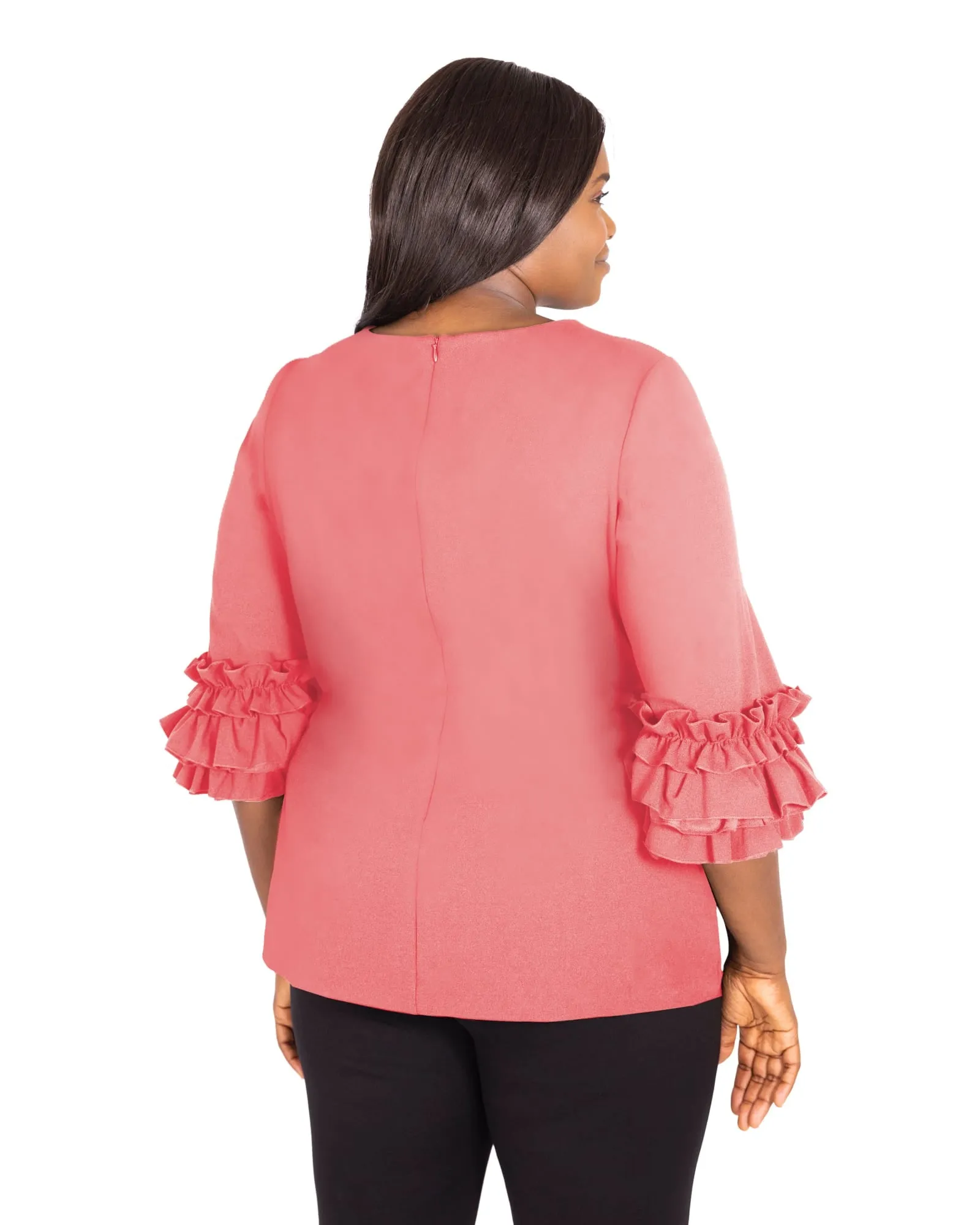 Ruffle Sleeve Top | Coral