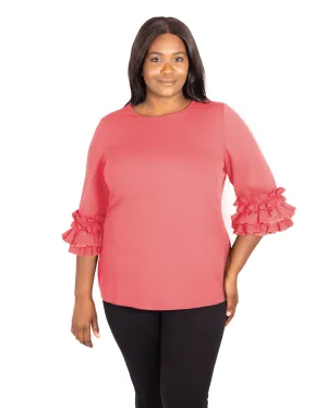 Ruffle Sleeve Top | Coral