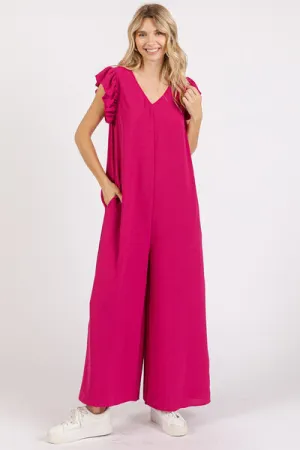Ruffled Cap Sleeve Wide Leg Jumpsuit