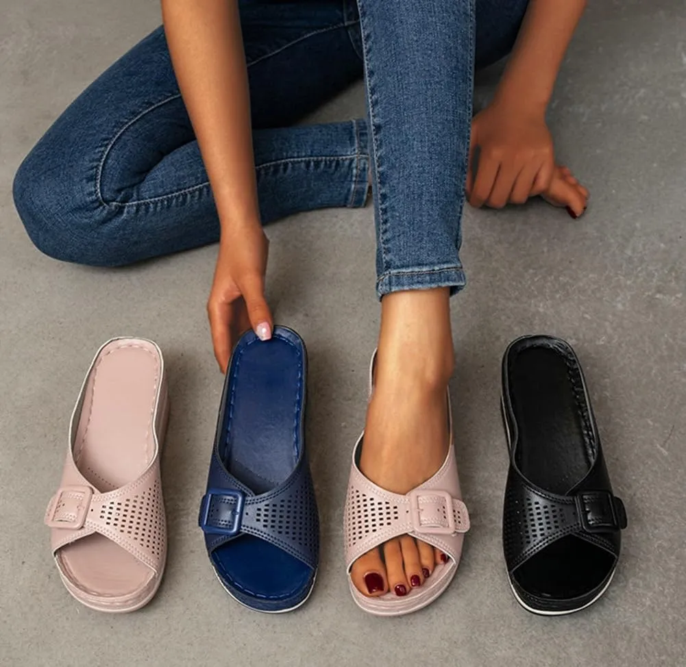Rungion Women's Wedge Sandals Platform Slip On Slide Shose Open Toe Dressy Mules Summer Beach Walking Casual Heels Sandals