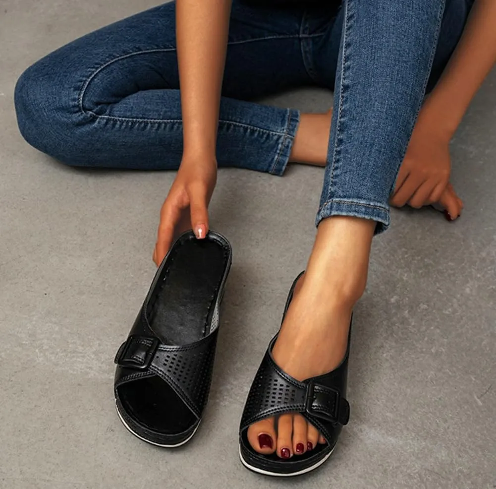 Rungion Women's Wedge Sandals Platform Slip On Slide Shose Open Toe Dressy Mules Summer Beach Walking Casual Heels Sandals