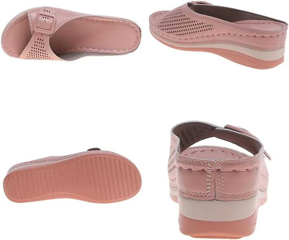 Rungion Women's Wedge Sandals Platform Slip On Slide Shose Open Toe Dressy Mules Summer Beach Walking Casual Heels Sandals