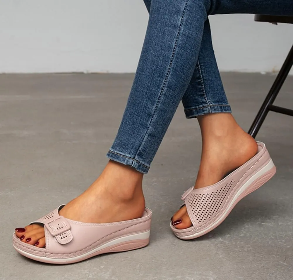 Rungion Women's Wedge Sandals Platform Slip On Slide Shose Open Toe Dressy Mules Summer Beach Walking Casual Heels Sandals