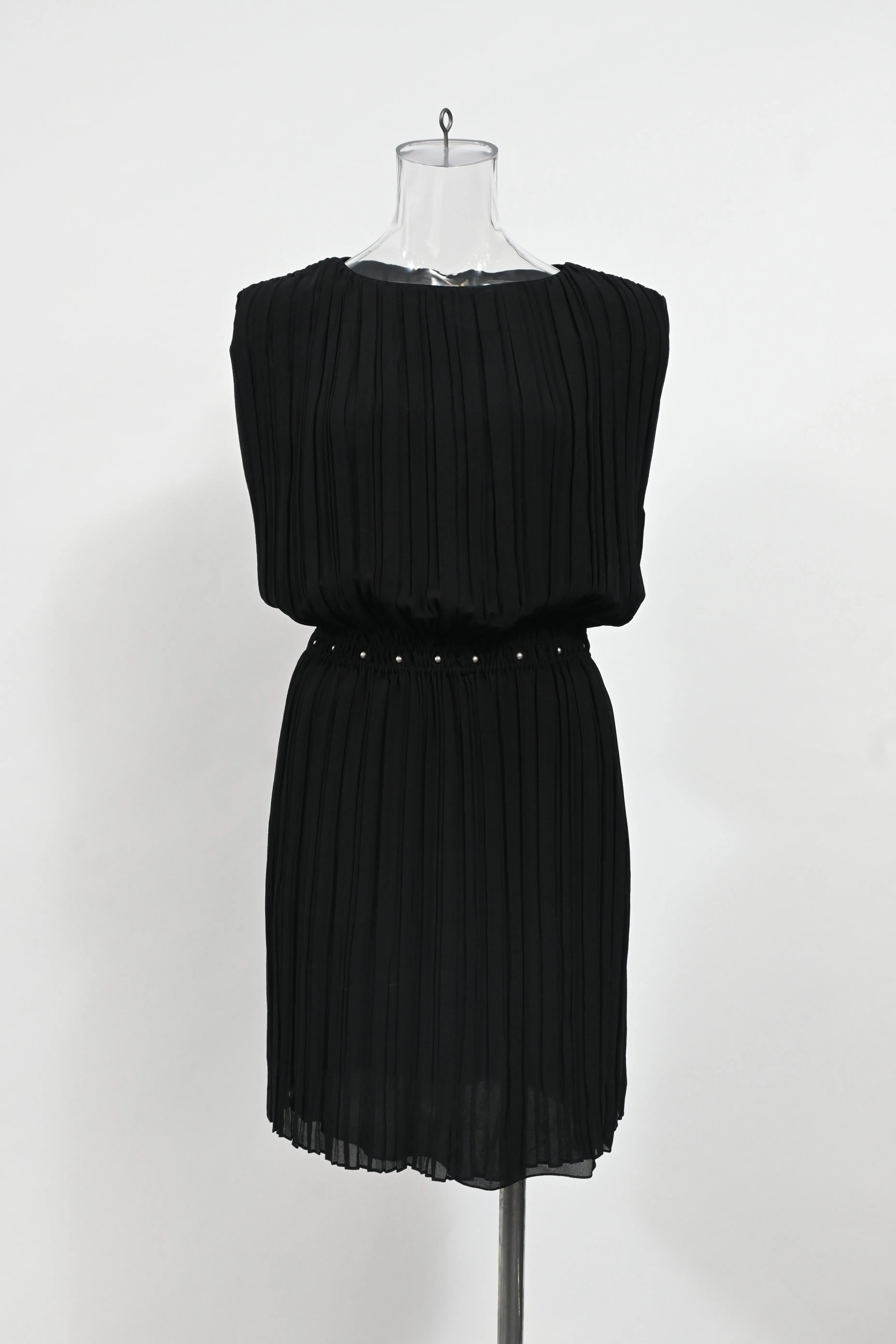 Saint Laurent Pleated Mini Dress in Black Silk