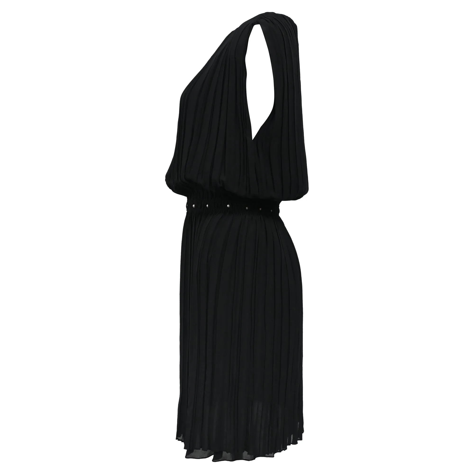 Saint Laurent Pleated Mini Dress in Black Silk