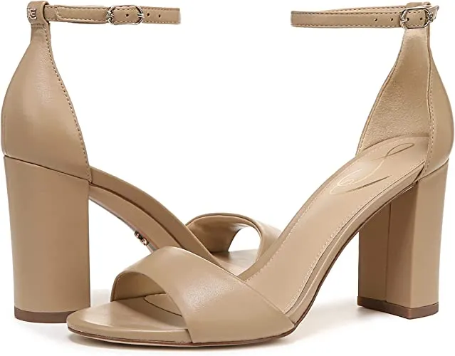 Sam Edelman Robyn Beige Buckled Ankle Strap Open Toe High Block Heel Sandals