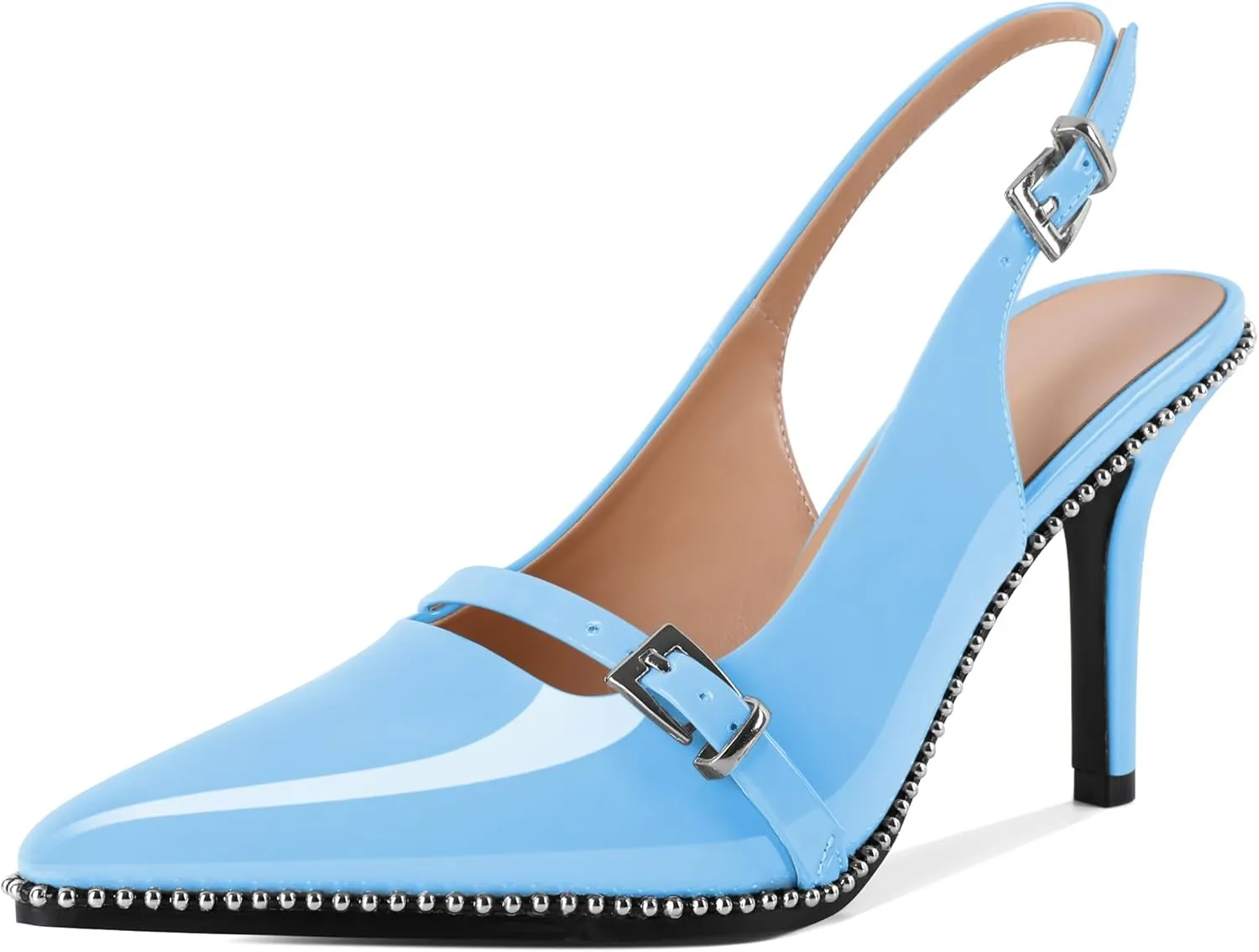 SAMMITOP Women's Slingback High Heels Closed Pointed Toe Beaded Pumps Stilettos Buckle Party Wedding Dance Prom Dressy Comfort Shoes 3.5 Inch