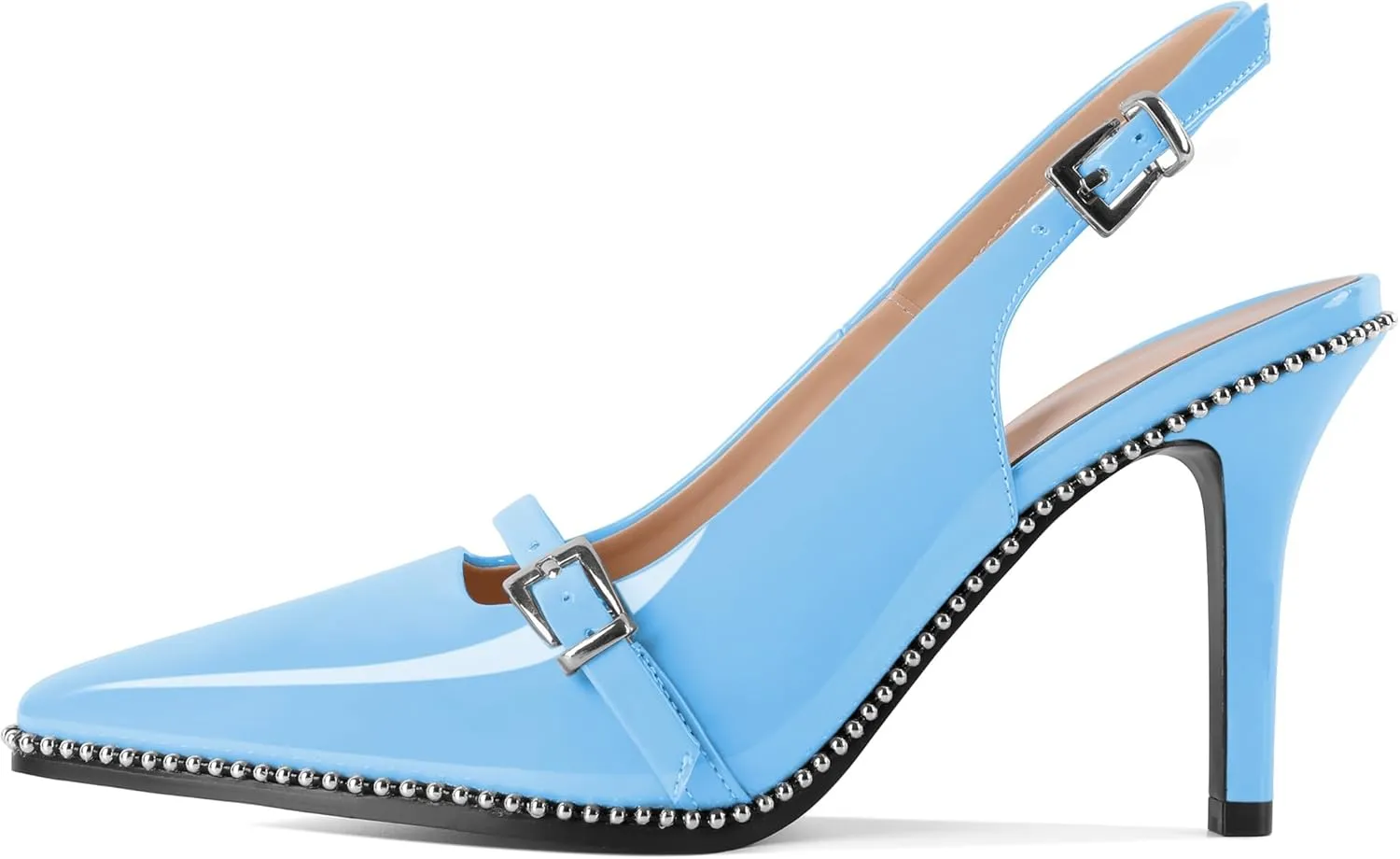 SAMMITOP Women's Slingback High Heels Closed Pointed Toe Beaded Pumps Stilettos Buckle Party Wedding Dance Prom Dressy Comfort Shoes 3.5 Inch