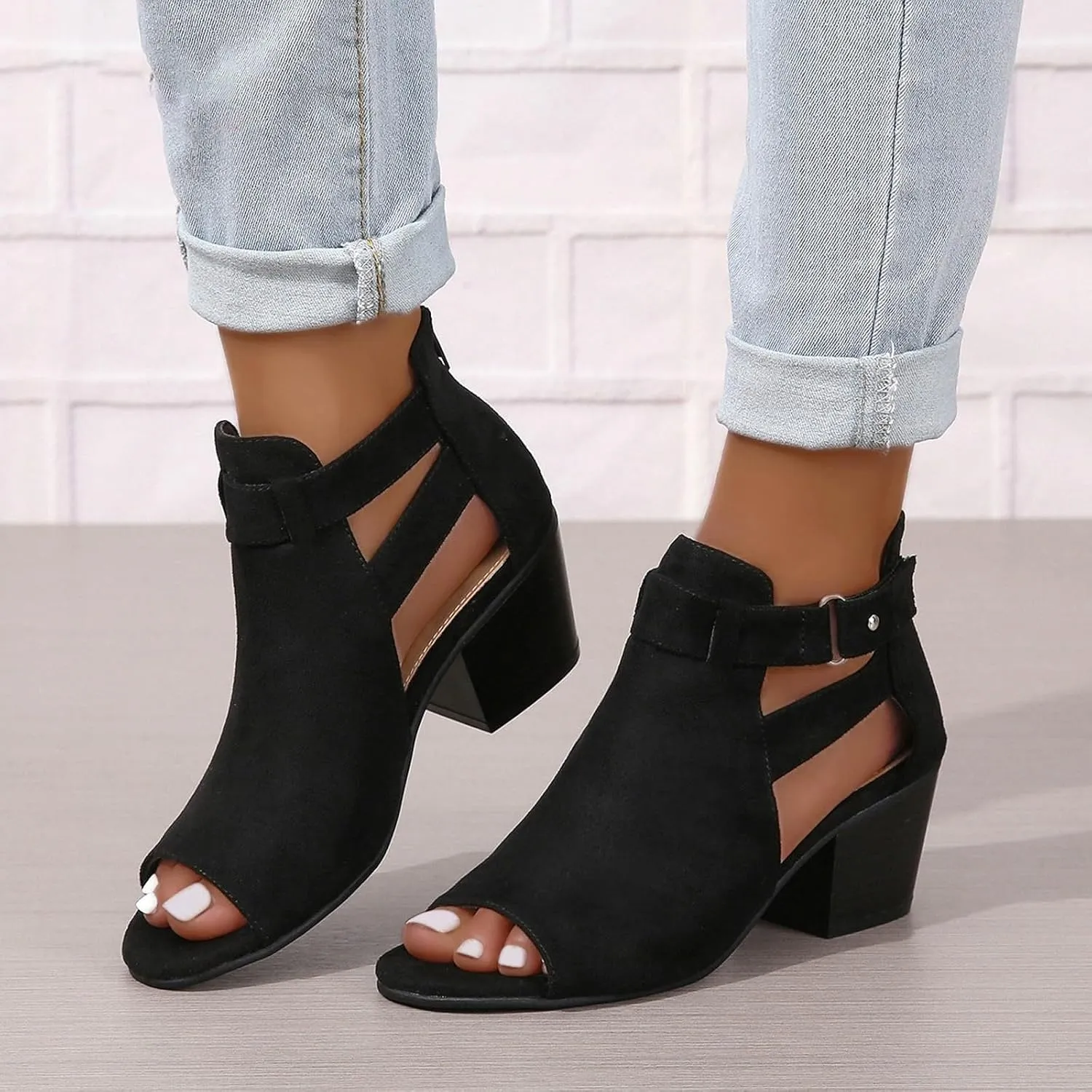 Sandal Heels Shoes for Women Sexy Women's Block Heels Boots Zip Back Ankle Strap Comfortable Open Toe Apparel Shoe