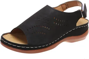 Sandals for Women 2025 Summer Low Heel Wedge Sandals Open Peep Toe Arch Support Shoes Hollow Out Buckle Ankle Strap Sandal Comfortable Beach Walking Shoes