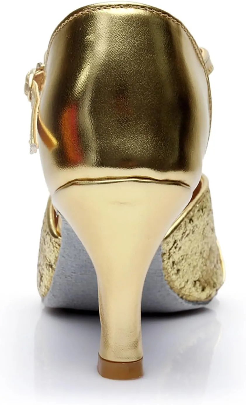 Sandals Women Latin Dance Shoes Heeled Ballroom Tango Party Heels Performance Practice Dance Shoes Latin Dance Sandals