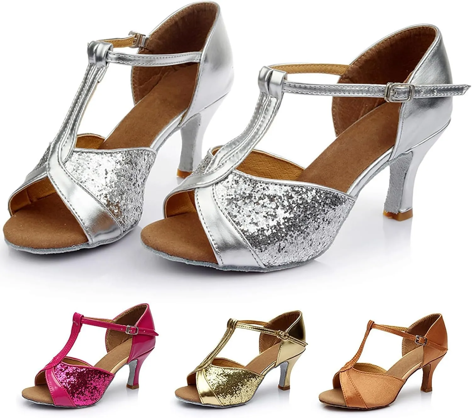 Sandals Women Latin Dance Shoes Heeled Ballroom Tango Party Heels Performance Practice Dance Shoes Latin Dance Sandals