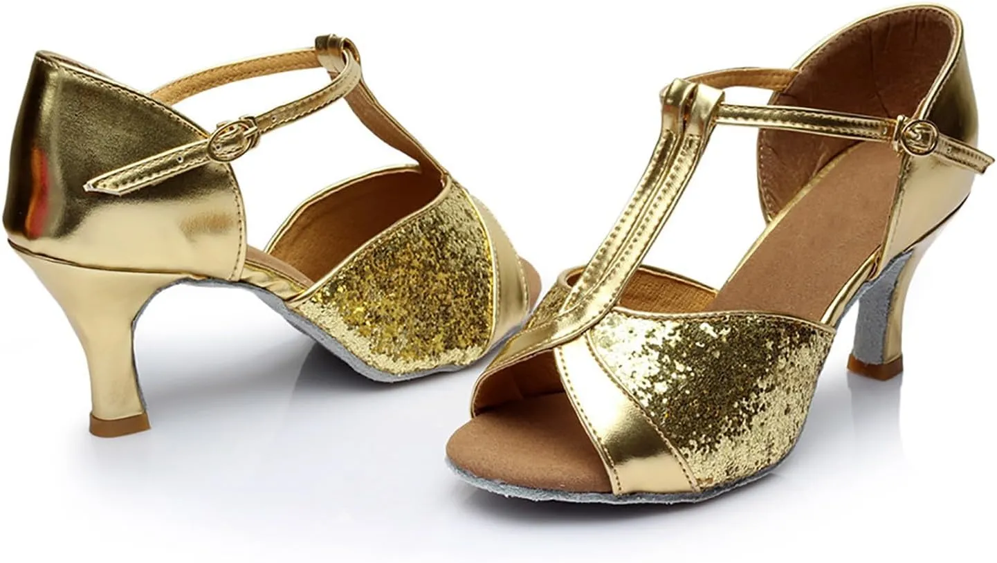 Sandals Women Latin Dance Shoes Heeled Ballroom Tango Party Heels Performance Practice Dance Shoes Latin Dance Sandals