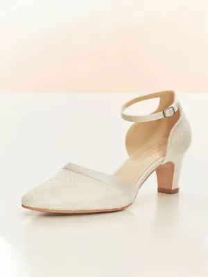 Satin & Lace Wedding Shoe, Low Heel Bridal Shoe, KATI