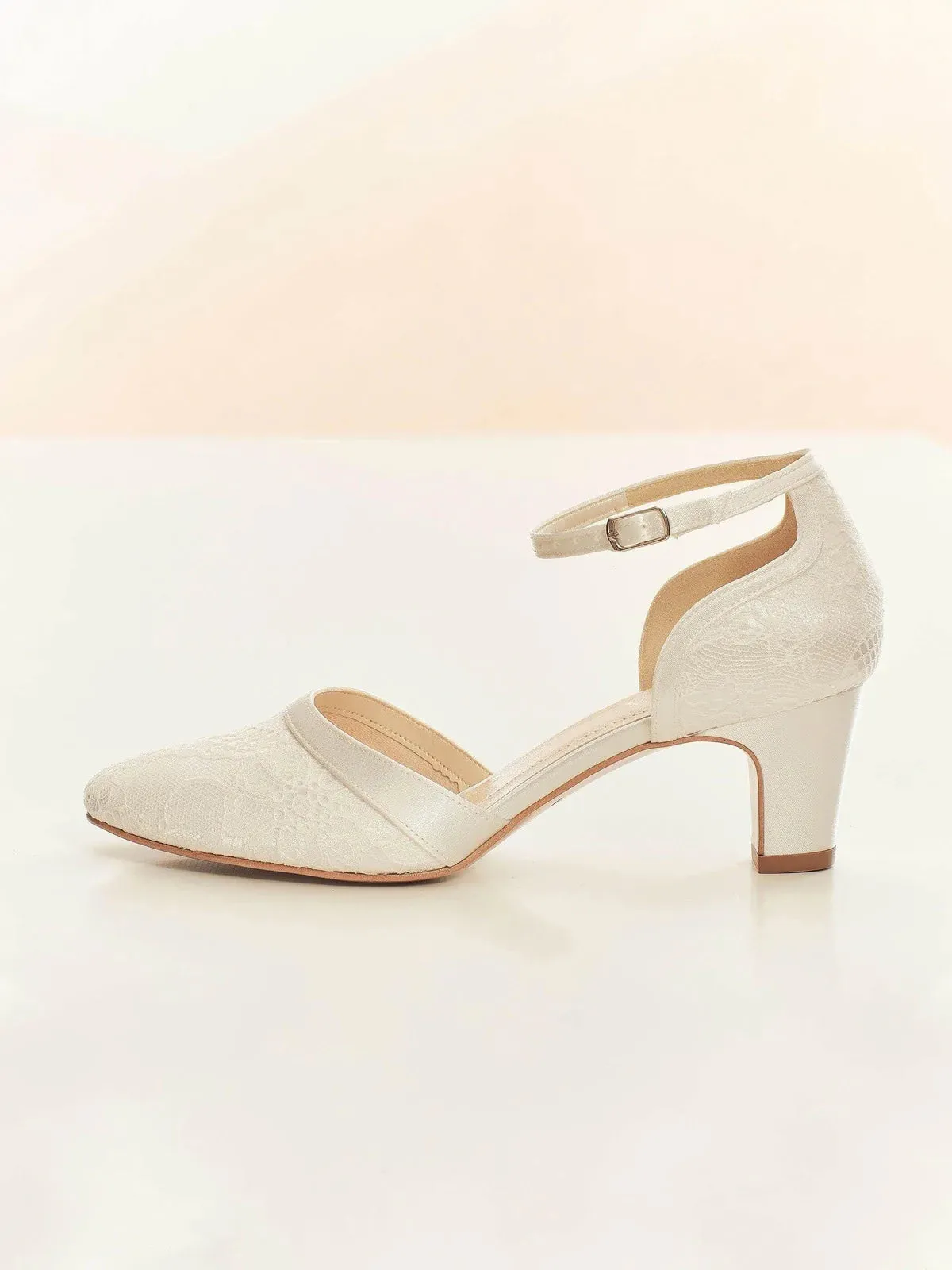 Satin & Lace Wedding Shoe, Low Heel Bridal Shoe, KATI
