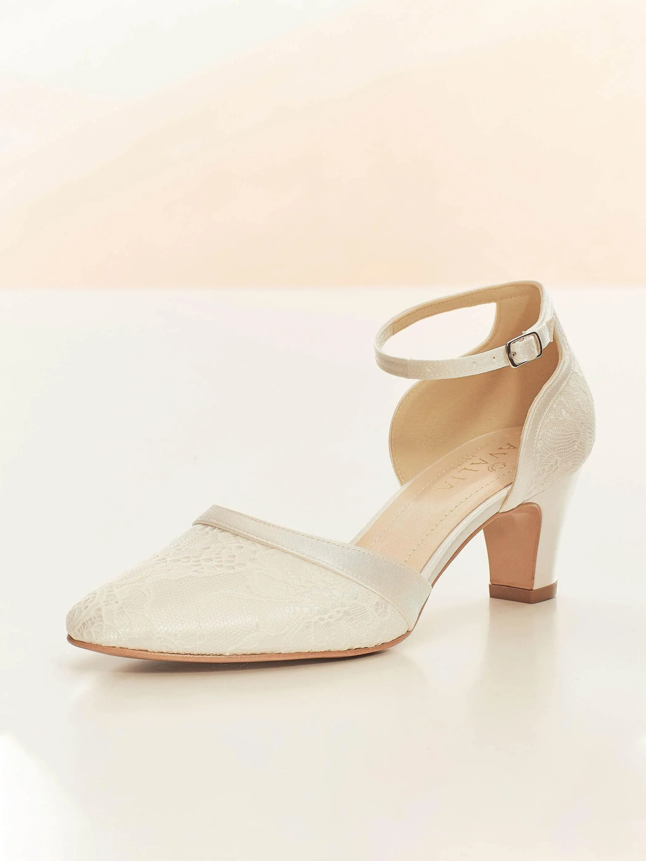 Satin & Lace Wedding Shoe, Low Heel Bridal Shoe, KATI