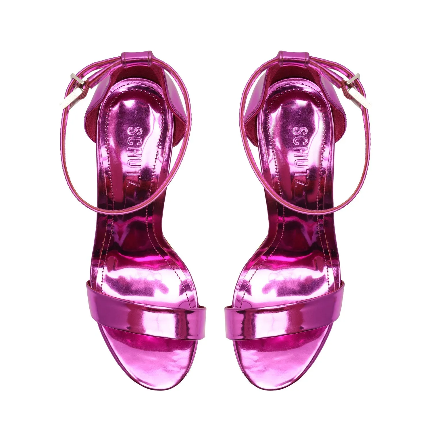Schutz Cadey-Lee Fucsia Sleek Buckle Ankle Straps High Heel Platforms Sandals