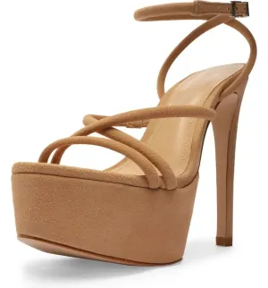 Schutz Zilla Honey Beige Nude Straps Buckle Ankle High Heels Plaforms Sandals