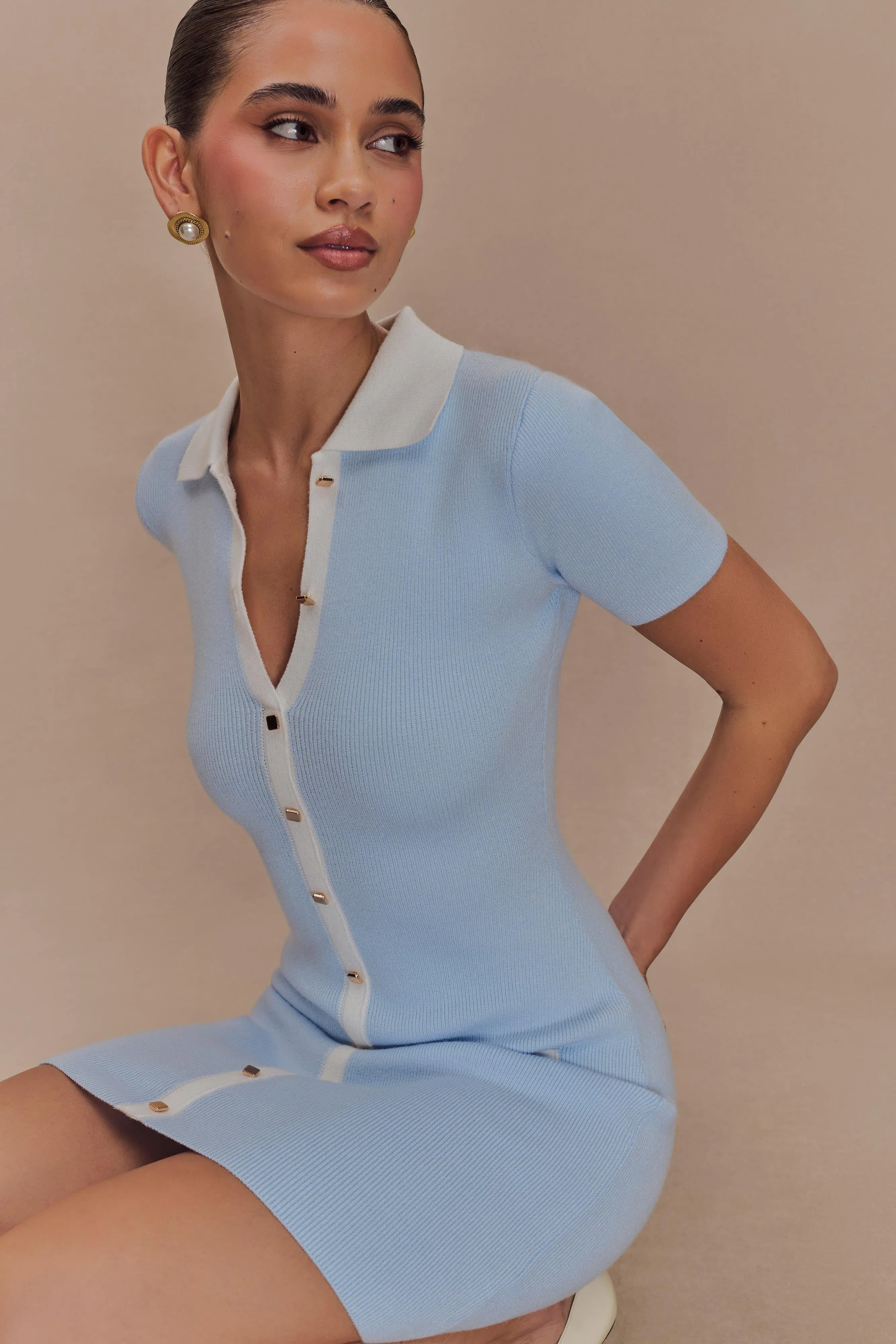 Seema Contrast Mini Dress - Light Blue/White