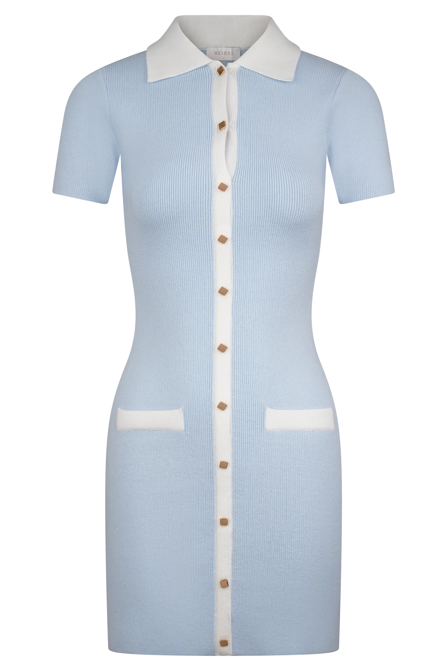 Seema Contrast Mini Dress - Light Blue/White