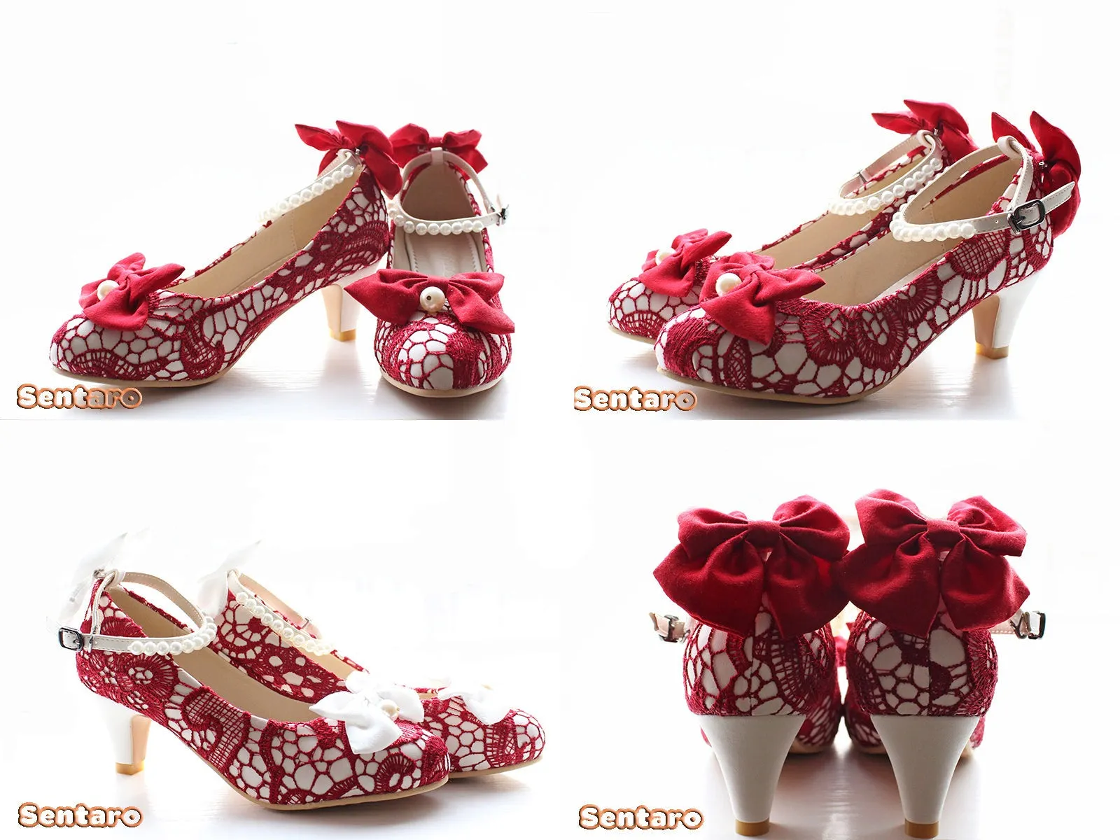 Sentaro Lace Bow Wedding Lolita Shoes Multicolors