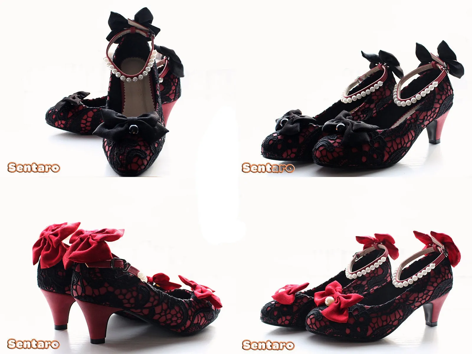 Sentaro Lace Bow Wedding Lolita Shoes Multicolors