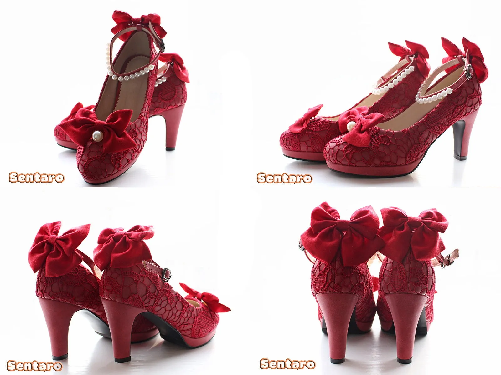 Sentaro Lace Bow Wedding Lolita Shoes Multicolors