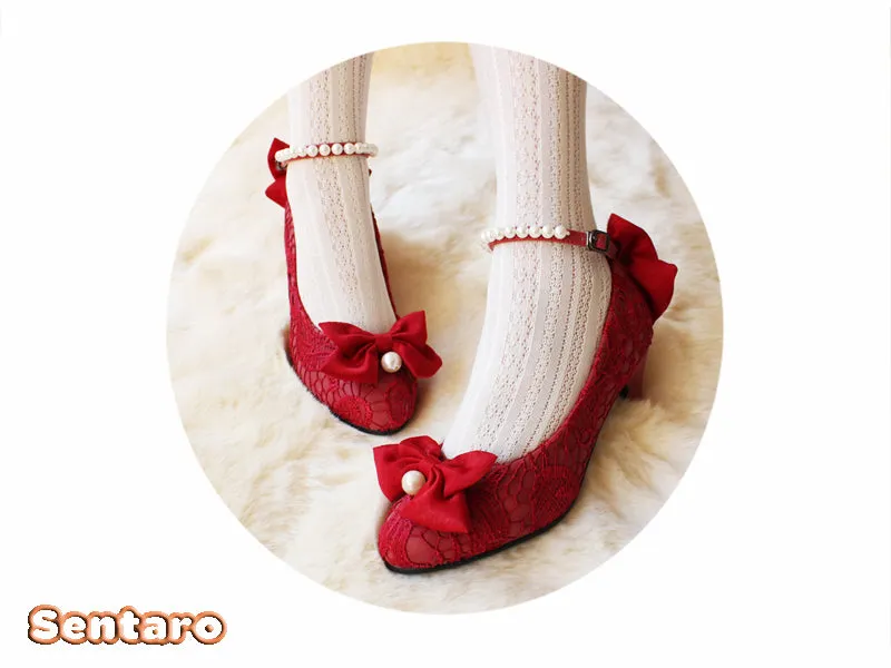 Sentaro Lace Bow Wedding Lolita Shoes Multicolors