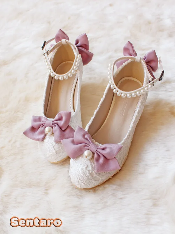 Sentaro Lace Bow Wedding Lolita Shoes Multicolors