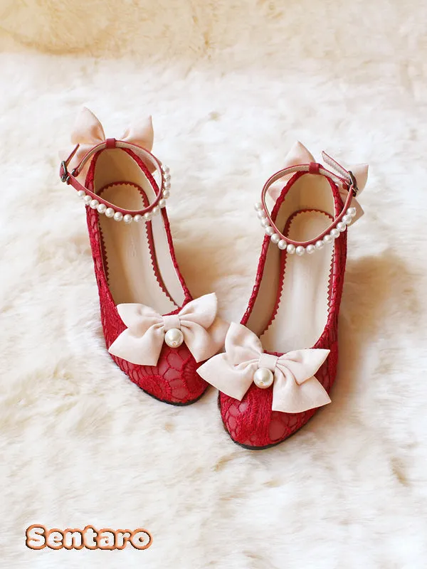 Sentaro Lace Bow Wedding Lolita Shoes Multicolors