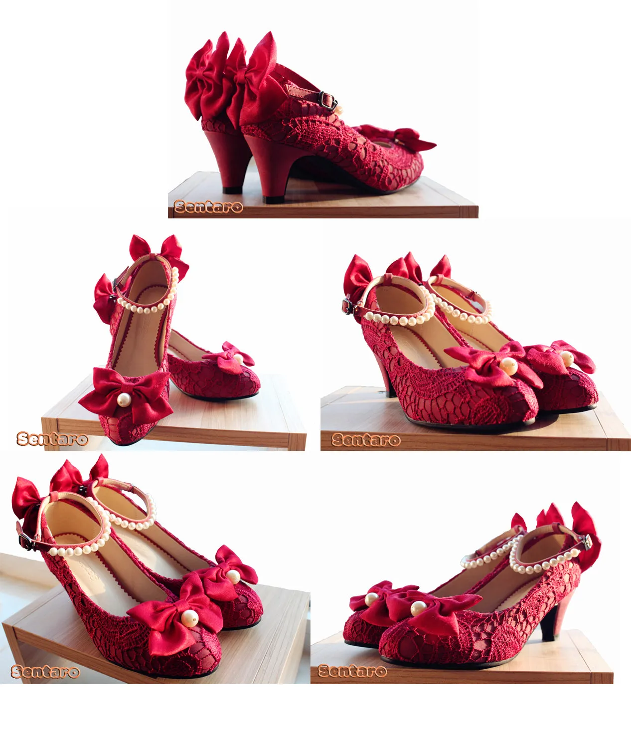 Sentaro Lace Bow Wedding Lolita Shoes Multicolors