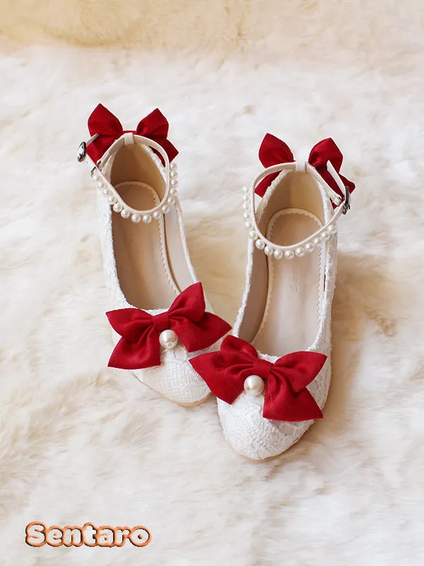 Sentaro Lace Bow Wedding Lolita Shoes Multicolors