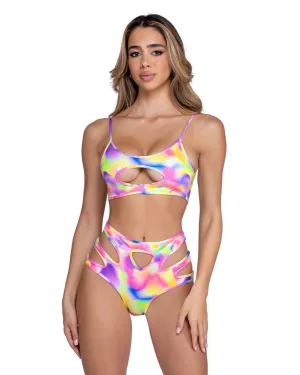 Sexy Shimmer Multi-Colored Keyhole High Waisted Shorts