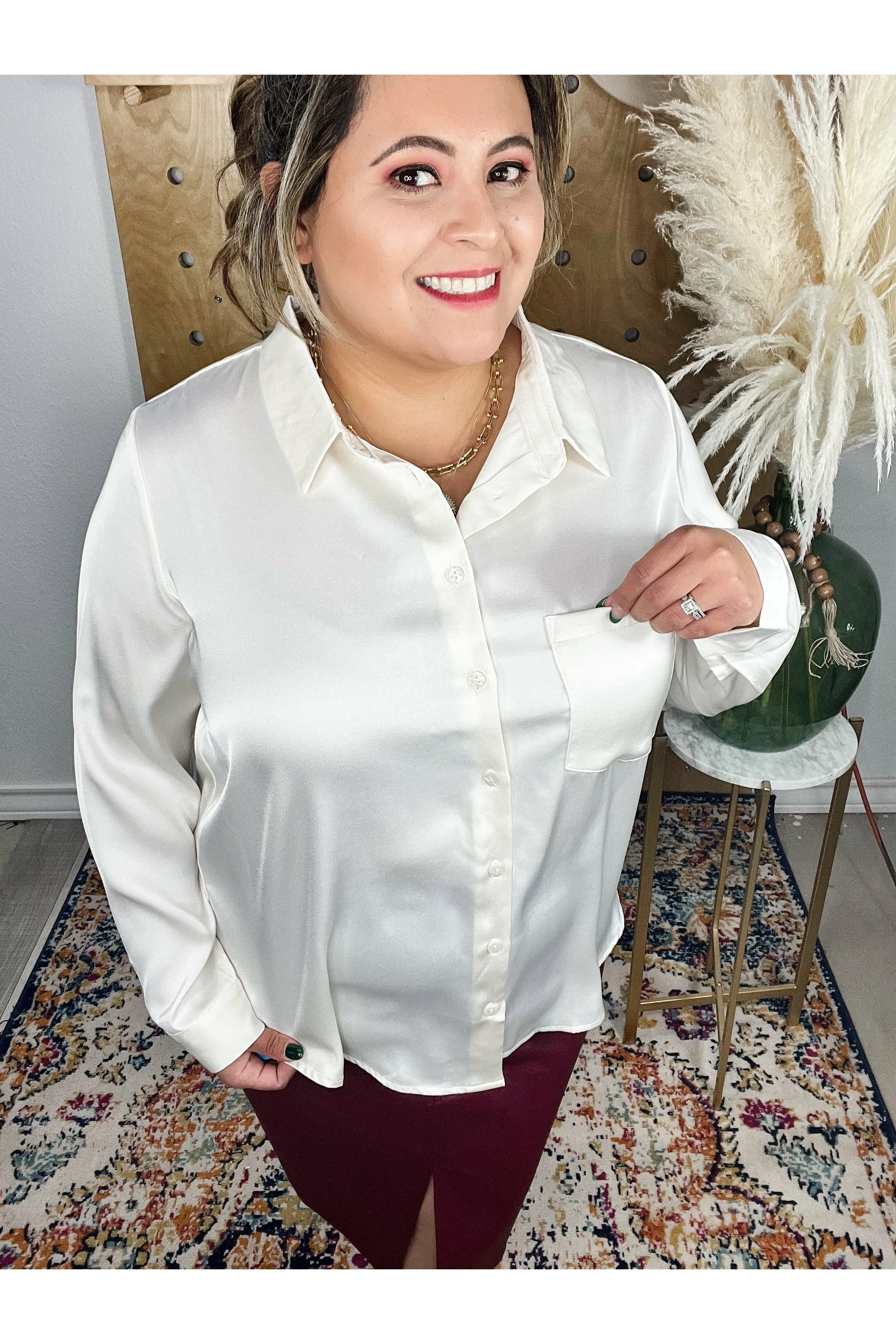 Shelly Satin Top-Ivory