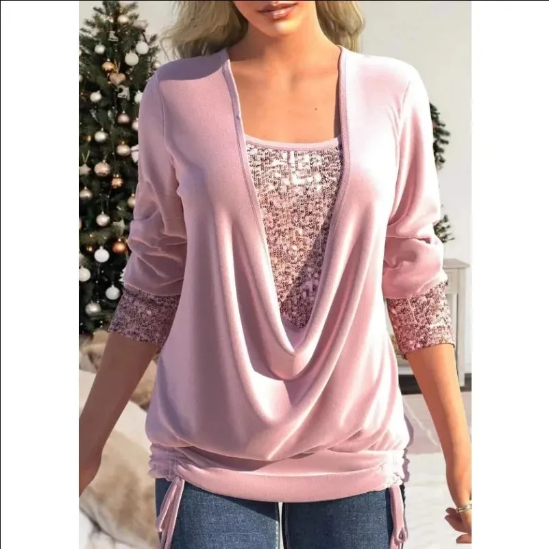 Shine Bright in the INPETAL Sequin Blouse - Your Luxurious Choice for Spring and Autumn Events