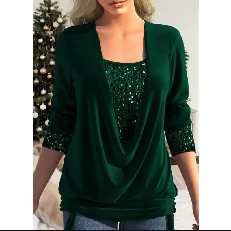 Shine Bright in the INPETAL Sequin Blouse - Your Luxurious Choice for Spring and Autumn Events