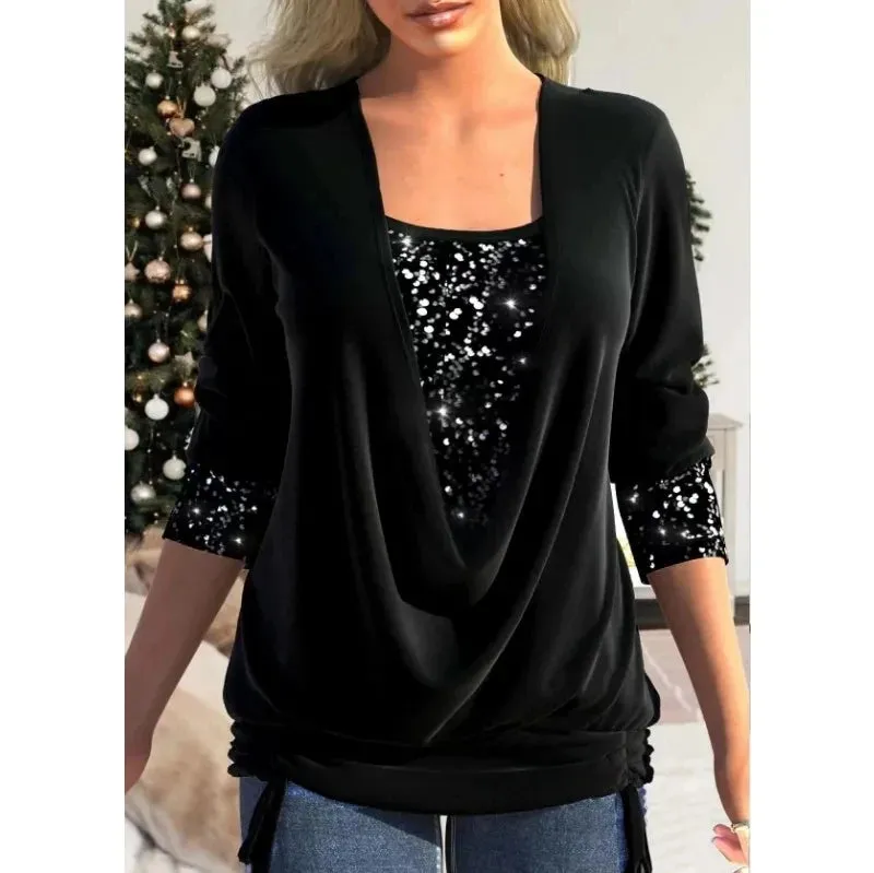 Shine Bright in the INPETAL Sequin Blouse - Your Luxurious Choice for Spring and Autumn Events