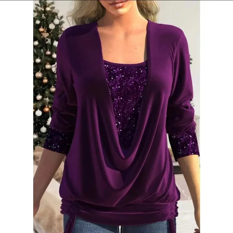 Shine Bright in the INPETAL Sequin Blouse - Your Luxurious Choice for Spring and Autumn Events